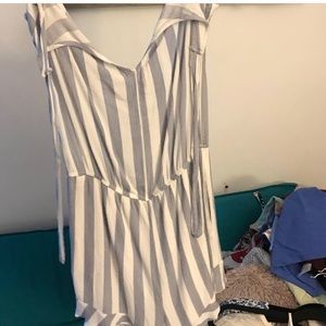 blue and white striped romper